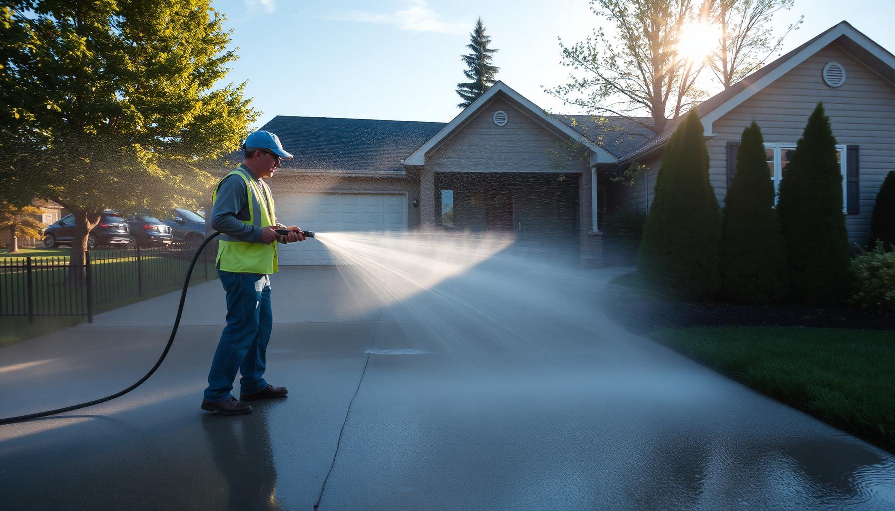 Pressure washing a Steinbach driveway